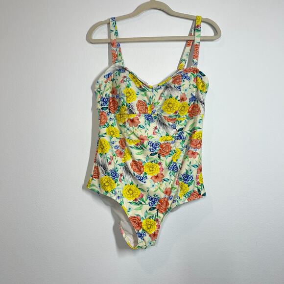 Torrid Swim One Piece Bathing Suit Size 1 1X Floral Angel Wings Built in Bra - Picture 1 of 12